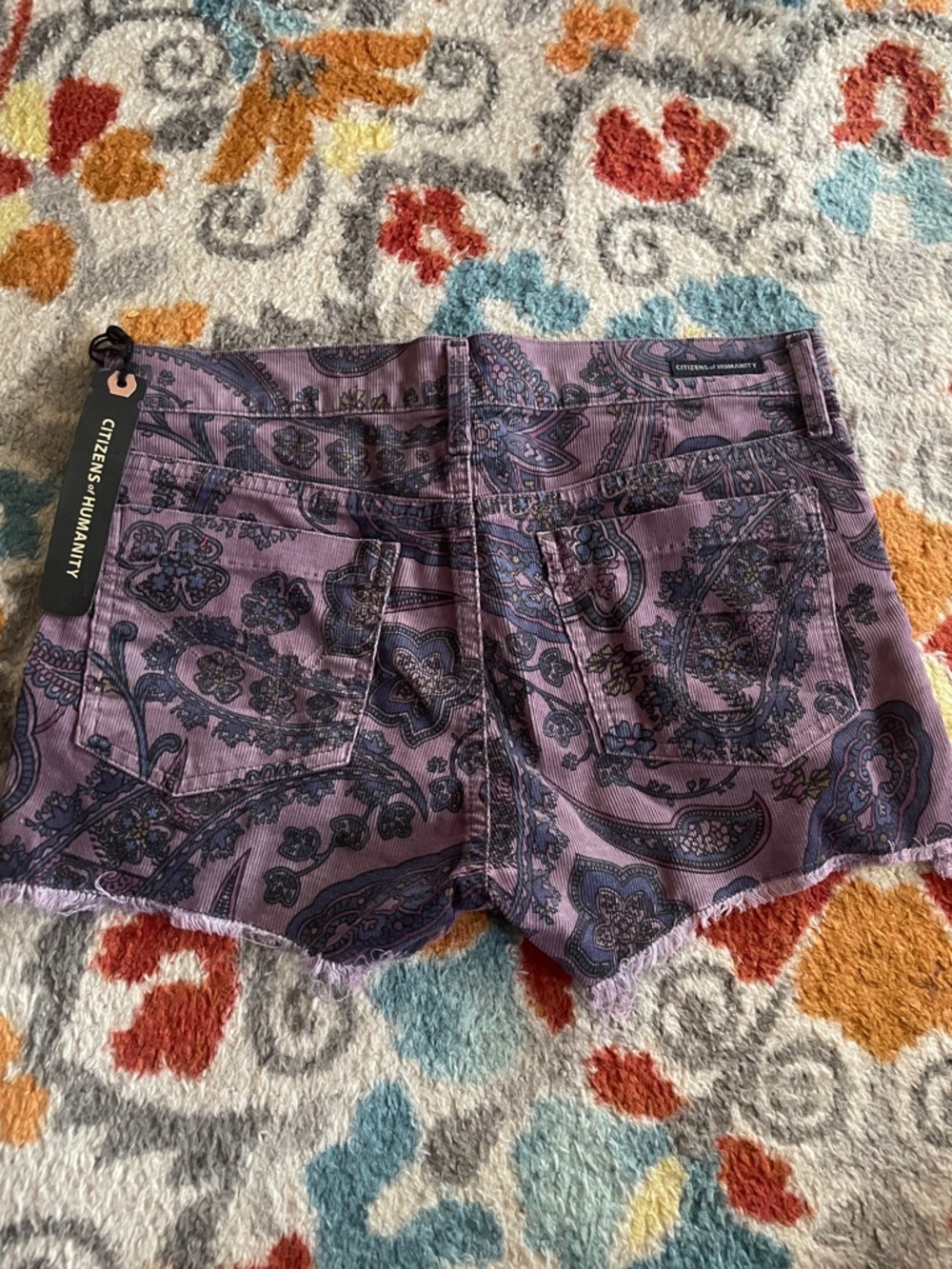 Citizens Of Humanity Purple Paisley Denim Cutoff Shorts - Picture 2 of 5